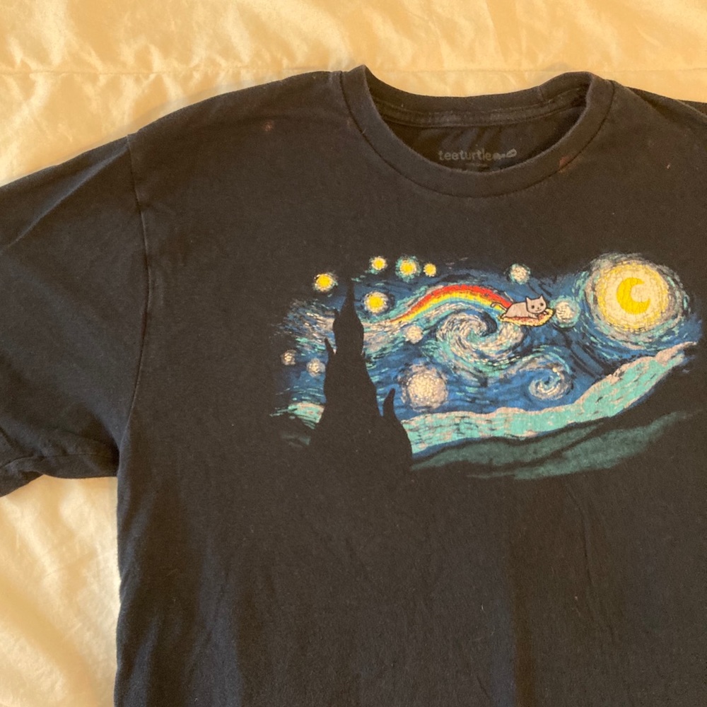 Size M Nyan Cat x Starry Night Painting T Shirt